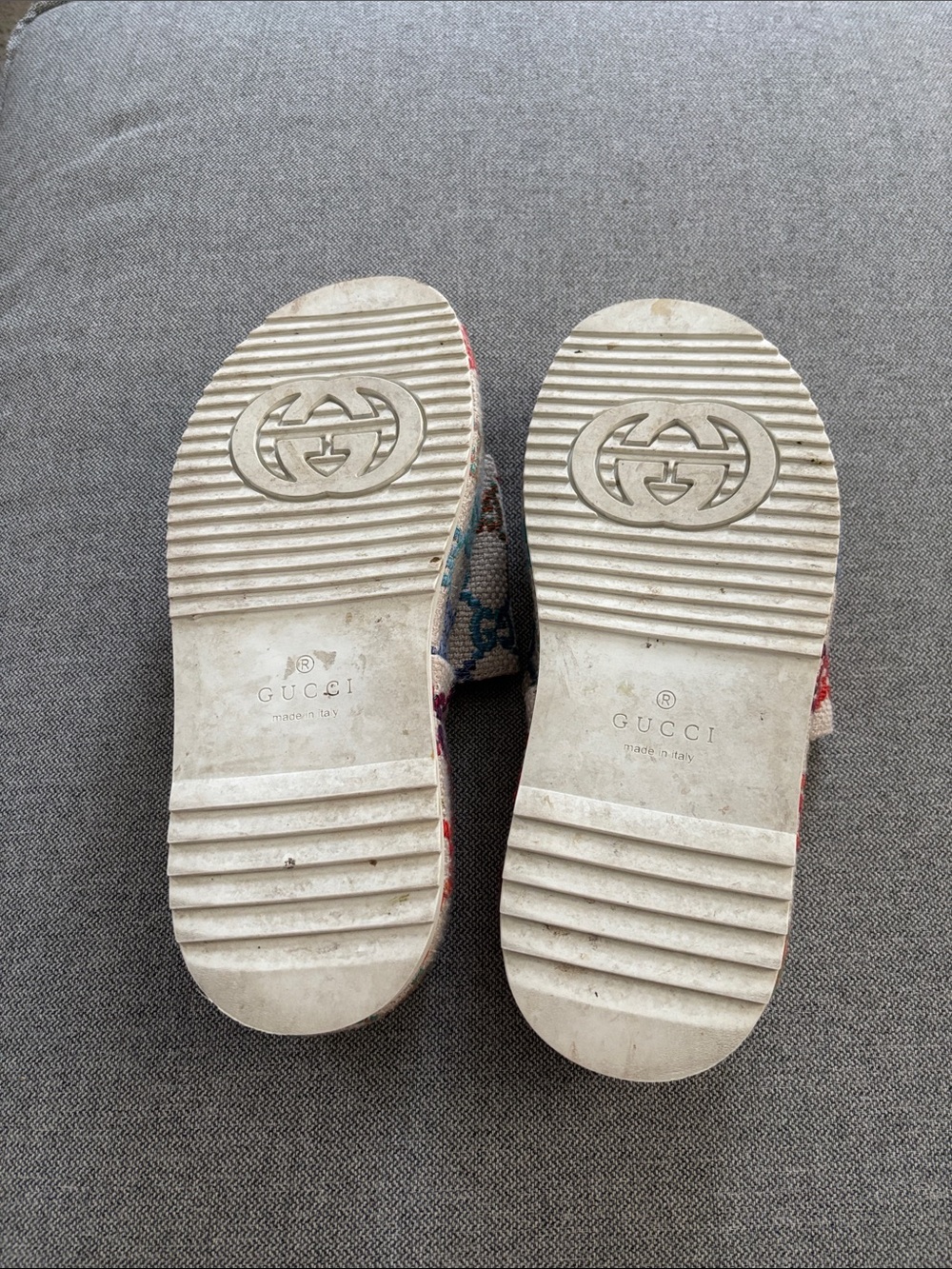 Gucci Cream Multicolor GG Canvas Platform Slide Mules - Picture 9 of 12